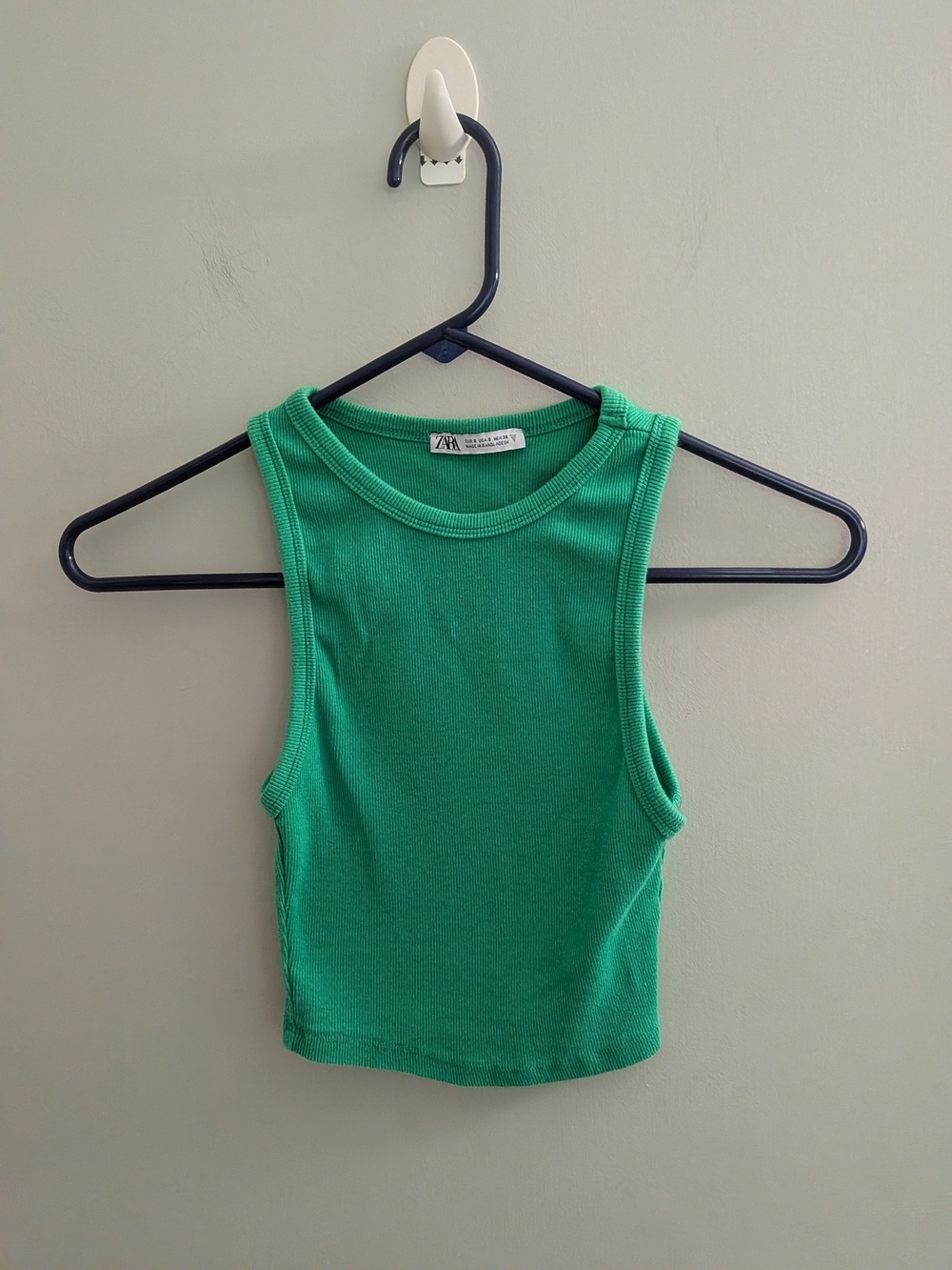 Zara Green Ribbed Halter Neck Tank Crop Top Small Cropped Summer Beach Festival